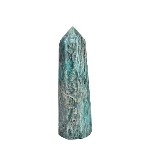 AMOYSTONE Amazonite (Tian he Stone) Tumbled Hexagonal Wand Healing Crystal Pointed Faceted Tower Large 1.7-2 Lbs for Reiki, Chakra, Home Décor Large 1.7-2 Lbs Amazonite