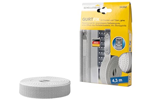 Schellenberg 34302 Rolladengurt Reparaturset Gurtfix MAXI 23 mm x 4,3 m, Gurtband reparieren, grau Cover