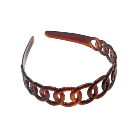 Parcelona French Round Chain Tortoise Shell Brown Celluloid Acetate Flexible No Slip Sturdy and Durable Hair Clips Hair Headband for Women and Girls, Made in France Cover