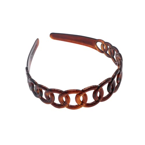 Parcelona French Round Chain Tortoise Shell Brown Celluloid Acetate Flexible No Slip Sturdy And Durable Hair Clips Hair Headband For Women And Girls cover
