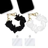 AOZUO Scrunchie Phone Wrist Strap, 2PCS Elastic Large Intestine Scrunchie Keychain Hand Wristlet Strap Lanyard Bracelet with 2 Ultra Thin Tether Pads for Women Gift Compatible with Most Cell Phone