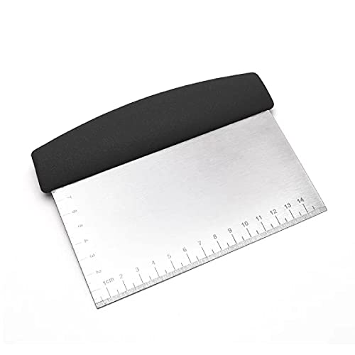 Image of YANCI Stainless Steel Dough Cutter Scraper with Handle, Multipurpose Large Metal Pastry Baking Chopper for Kitchen Pizza Bread Pastry Cutter Scraping Tool with Measuring Scale (Black)