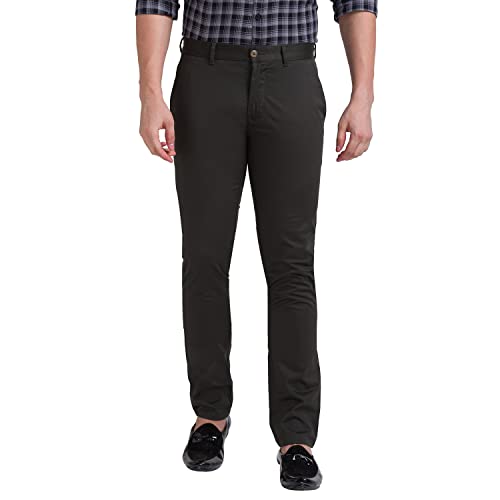 Image of Parx Cotton Dark Green Casual Trouser for Men