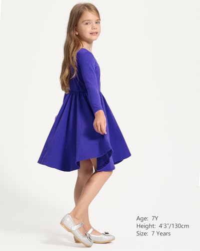 Image of Stelle Long Sleeve Girls Dress Toddler Dresses Skater Twirl Cotton A-Line Dress for School Casual | Criss Cross Back,Crew Neck,High Waist,Spinny Swing,Stretchable,Spring Fall Winter,Casual School Birthday Dance