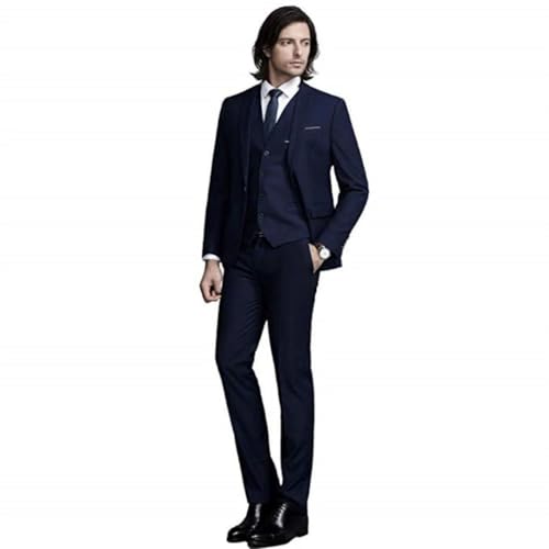 Men's Set Slim Fit Suit Solid Color Jacket +Vest+ Pants Suit3