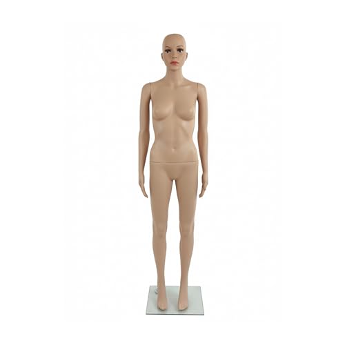 Mannequin de vitrine Relaxdays, Femme, 175 cm, tête et Bras Mobiles, Mannequin de Couture avec Socle en Verre, Beige