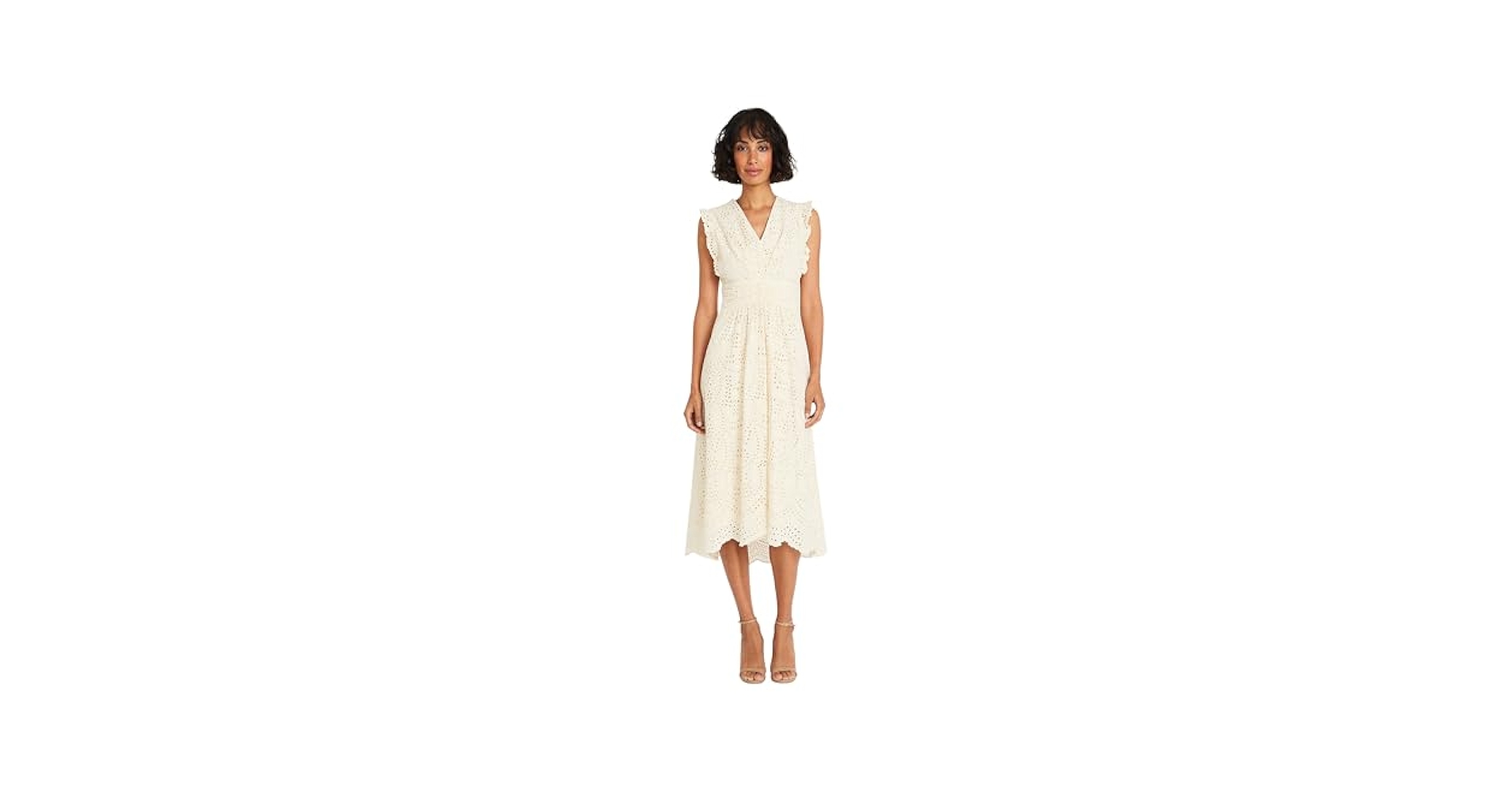 Amazon.com: Maggy London V-Neck Scalloped Edge A-Line Midi