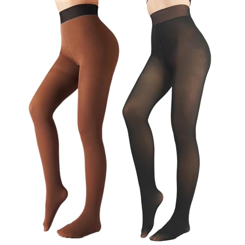 Image of X-CHENG Fleece Lined Tights Sheer Women - Fake Translucent Warm Pantyhose Leggings Sheer Thick Tights for Winter