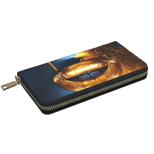 Gold Lips Printed Long Wallet for Women Men Cute Coin Purse with Card Holder2