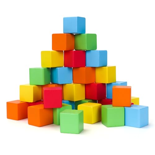 Montessori Educational Toys for 1-2-3-5 Year Olds Boys Girls 30PCS Wooden Number Building Blocks Preschool Learning Toddler Toys Gifts Math Puzzle Games Stacking Toys 12-18 Months with Storage Bag
