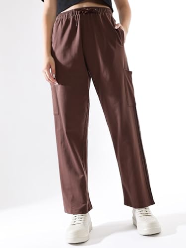 Image of High Star Women Solid Wide Leg High-Rise Casual Cotton Track Pants