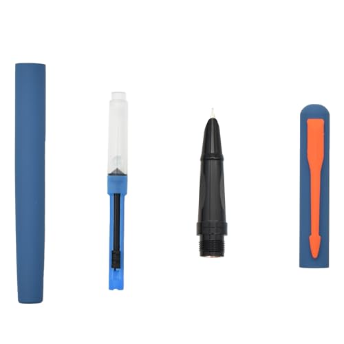 Image of BUZZ COOL Fountain Ink Pen With Ink Converter Pump | Blue Body, Orange Clip Metal Fountain Pen with Fine Nib(0.5mm) | Zero Ink Leakage Smooth Writing Ink Pen