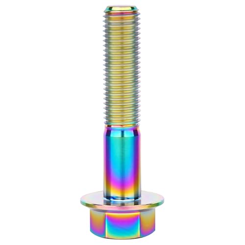 Image of Ti Screws M10 x 20 25 30 35 40 45 50 55 60 65 70 75 80 90 100mm 1.25 Pitch Titanium Flange Hex Bolt Pack of 4 (Rainbow, M10x50mm)