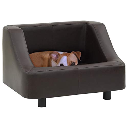 Festnight Canapé pour Chien Lit pour Chien en Similicuir Marron 67x52x40 cm Cover