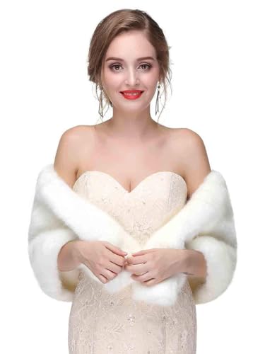 Women's Wedding Faux Fur Shawl Bride Fur Wrap Evening Dresses Faux Shrug for Bridal4