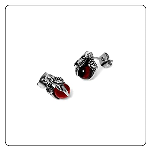 Punk Rock Stainless Steel Dragon Claw Crystal Ball Stud Earrings,2pcs2