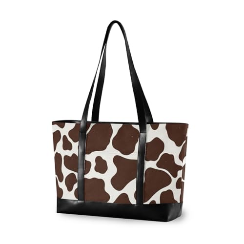 Brown Cow Print Portable womens laptop tote with zipper work purses for women work with