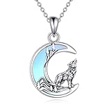 AINFQY Wolf Moon Necklace for Women Sterling Silver Moonstone Pendant Necklace Wolf Jewelry Gifts for Men