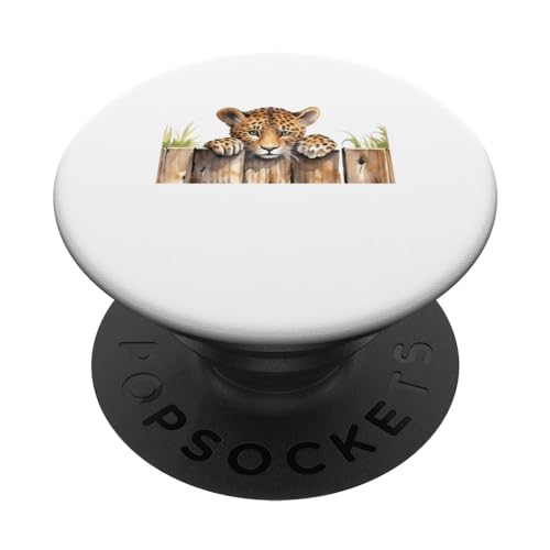 funny peeking zoo animal leopard PopSockets Swappable PopGrip, Black