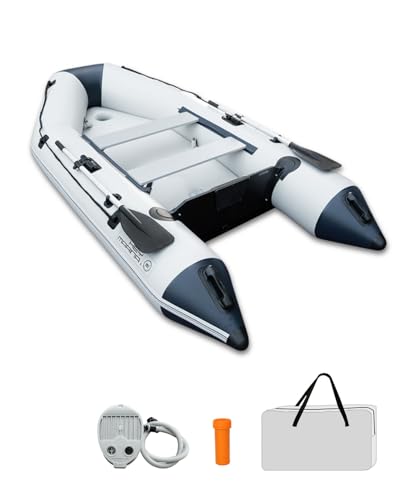 10FT Inflatable Dinghy Boat for 2–3 Adults Heavy-Duty Dinghy with Drop-Stitch Floor PVC Inflatable Raft with Motor Mount, Oars & Carry Bag Perfect for Fishing, Diving, or Recreation