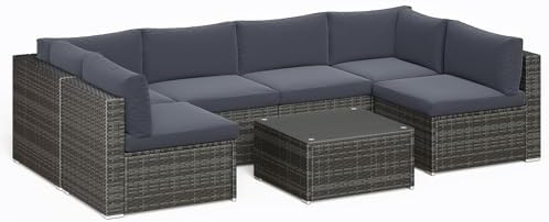 May in Color 7-Piece Modular Outdoor Sectional Wicker Patio Furniture Set with Coffee Table for Porch Balcony Backyard, Gray