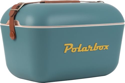 Polarbox Nevera clásica de 20 litros con Correa de Cuero, Azul y Rosa Marina, Caja de Hielo rígida con Aislamiento térmico para Playa, Picnic y Fiesta, Tapa Convertible y Aislamiento de Polipropileno