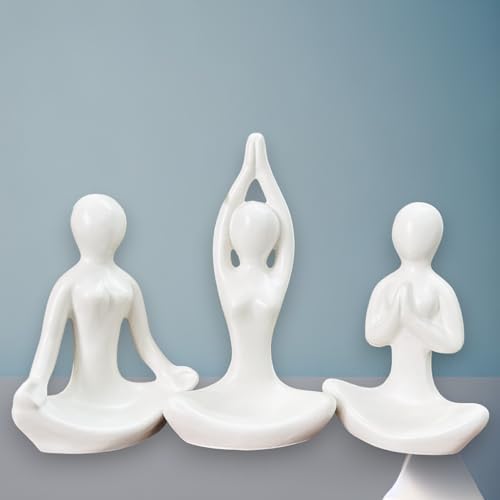 Buy Yoga Girl Statue Set of 3 Minimalist Ceramic Meditation Thinker