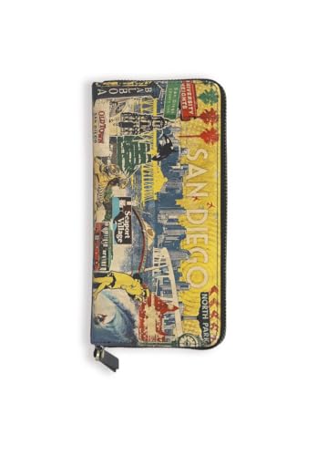 Zipper Wallet For Women Genuine Leather Slim Womens Wallets Large Capacity With Unique Street Culture Graffiti Printing (San Diego Sign)2