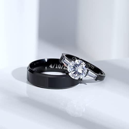 Personalized Matching Rings for Couples Set with 2 Rings Couple Rings Custom Promise Rings for Him and Her His and Hers White Stone2