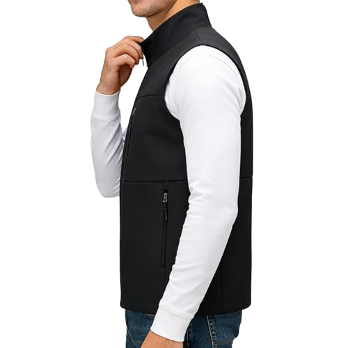 Image of Men's Soft Shell Vest Windproof Outerwear Vest Warm Inner Fleece Vest Waterproof Sleeveless Jacket