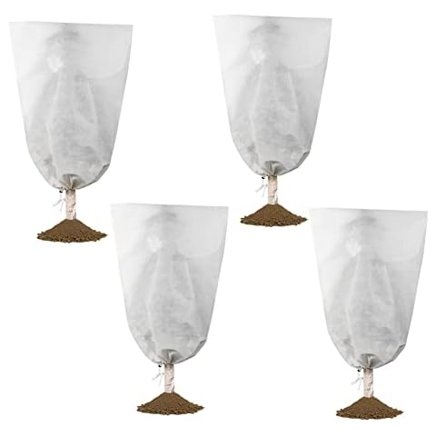 4 Packs Drawstring Plant Covers-23.5 x 31.5" Winter Drawstring Warm Plant Protection Cover Bags for Cold Frost Freeze Bird Insect Prevention Cover