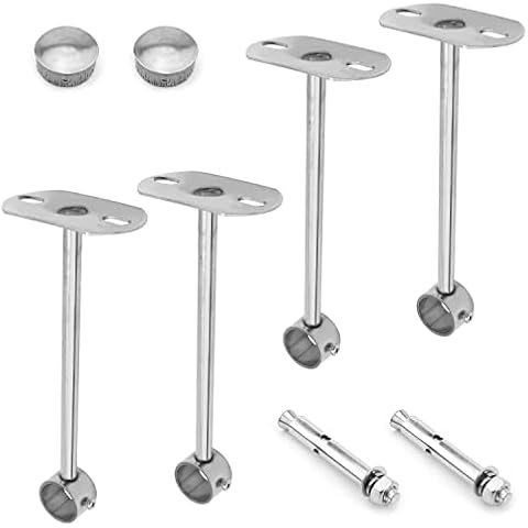 Yinpecly 200mm Height Ceiling Curtain Rod Brackets, Zinc Alloy Bathroom Shower Rod Flange Holder, Fit for Pipe Diameter 25mm, All-Pass 4Pcs Cover