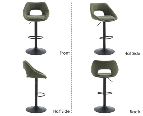 Tabourets hauts modernes en cuir PU vert avec dossier et repose-pieds robustes - 7