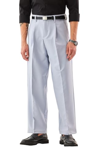 Image of SNITCH Men Casual Wear Chinos | Baggy Fit Wide-Leg Solid Trousers | Stretchable Cotton Blend Pants for Summer Outings