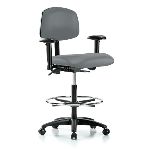 Image of Perch Multi-Task Office Chair with Adjustable Armrests and Foot Ring | High Bench Height 24-33.5 inch | Cinder Fabric