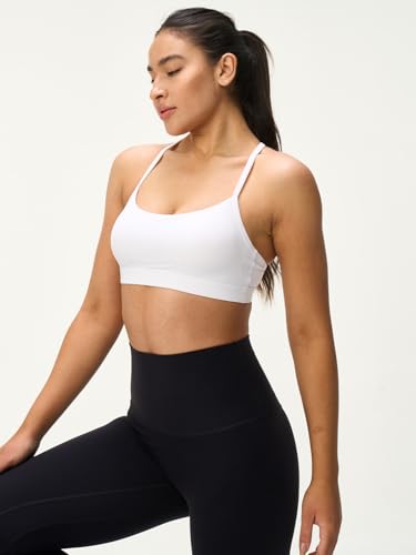 Womens Y Back Padded Sports Bra Strappy U Neck Butter Soft Low Impact Workout Bras Yoga Pilates Walking4