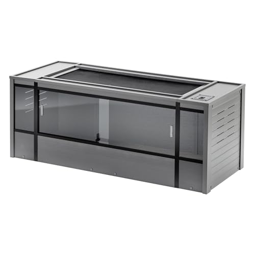 New Age Pet ECOFLEX 60-Inch Mojave Reptile Lounge in Grey- Durable, Moisture-Resistant Wood Plastic Composite Habitat with Vented Side Panels, Removable Sliding Glass Doors & Lock