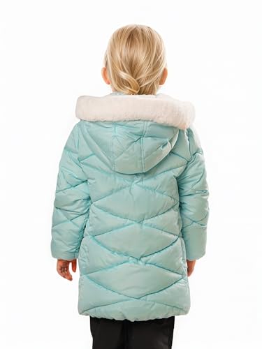 Image of SOLOCOTE Girls Winter Puffer Coat with Faux Fur Hood Sherpa Lined Parka Water-Resistant Windproof Quilted Jacket