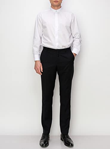 Men’s Banded Collar(Mandarin Collar) White Dress Shirt, Non Pleat2
