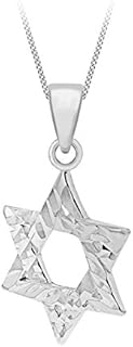Tuscany Silver Women's Sterling Silver Diamond Cut Star of David Pendant on Curb Chain of 46 cm/18 Inch