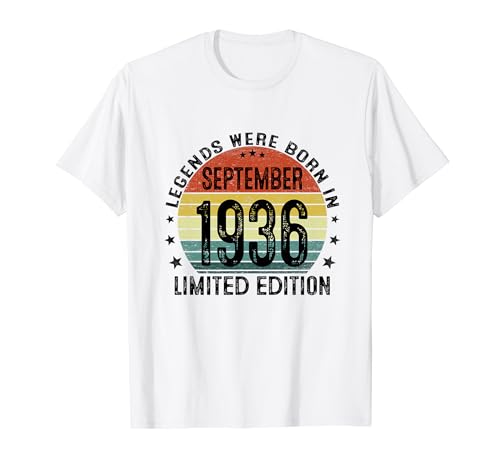 Las Leyendas Nacen Septiembre 1936 Regalo 88 Años Cumpleaños Camiseta