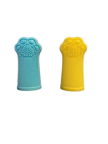 Image of Dog Toothbrush PAW, 360 Tooth Brushing Kit, Cat Toothbrush, Dog Teeth Cleaning, Finger Tooth brush, Dental Care, Small & Large Pets, Toothpaste Not Included (Blue Yellow, 8 Count (pack of 8))