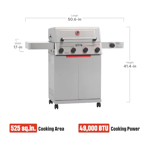 Image of Monument Grills 4+1 Burner Stainless Steel 525 sq.in Propane M2 Gas Grill, 49,000 BTU, Fast Assembly, Outdoor Patio Grill with Broil Zone, Side Burner, Foldable Side Shelf, with 5 Accessories