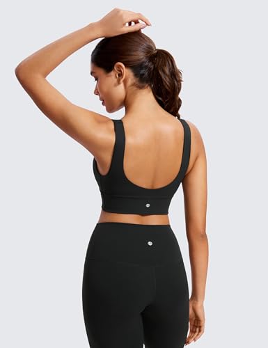 CRZ YOGA Butterluxe Womens V-Neck Longline Sports Bra - Wireless U-Shaped Open Back Yoga Low Impact Padded Crop Top2