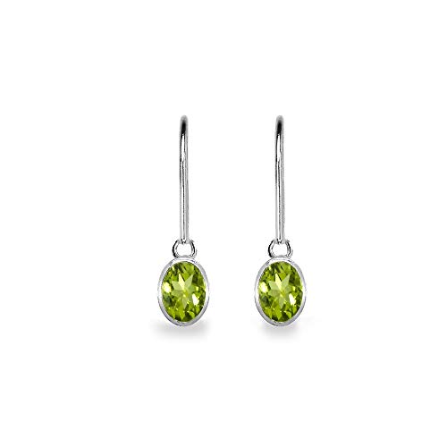 Sterling Silver Peridot 7X5Mm Oval Bezel-Set Dainty Dangle Leverback Earrings For Women, Teen Girls #TOP1