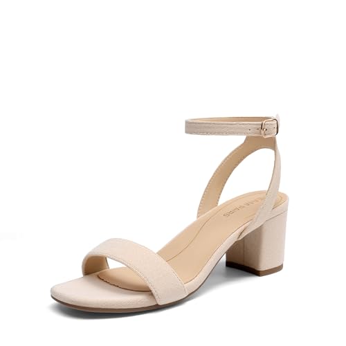 DREAM PAIRS Women's Open Toe Ankle Strap Low Block Chunky Heels Sandals Party Dress Pumps Shoes,Size 8.5,Nude/Suede,CARNIVAL