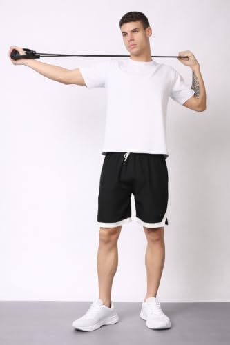 Image of London Hills Men's Sports Running Shorts Lightweight Quick Dry Gym Workout Training Shorts with Zipper Side Pockets Elastic Waist Adjustable Drawstring Athletic Activewear Running Jogging Fitness Yoga