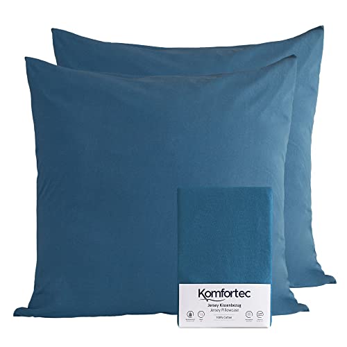 Komfortec 100% cotton cushion covers, set of 2, 80 x 80 cm, super soft premium jersey pillowcase, 150 g/m², cushion cover, deep sea blue - Image 6