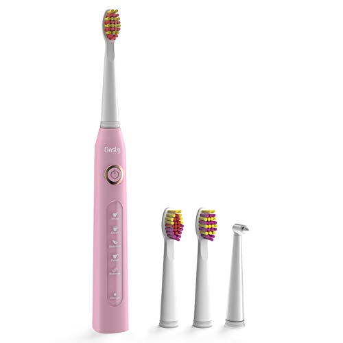 Electric Toothbrush Clean as Dentists, Rechargeable Sonic Toothbrushes Built-in Smart Timer and 5 Deep Cleaning Modes, with 3 Replacement Brush Heads, Waterproof, Pink