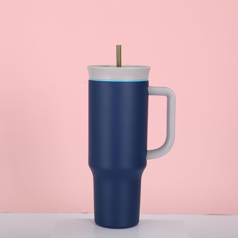 Image of Zephorus Personalized Stainless Steel Triple Layer Insulated Travel Tumbler with Spill Resistant Lid, Straw, and Carry Handle, BPA Free, 40 oz, (1200ml Blue)